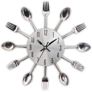 Horloge de cuisine effet miroir avec cuillère, fourchette,…