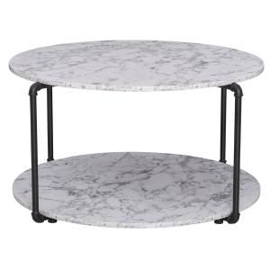 HOMCOM Table Basse Ronde table basse marbre avec étagère di…