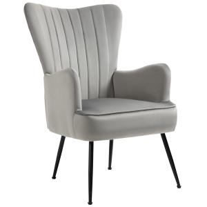 HOMCOM Fauteuil lounge design tissu effet velours gris avec…