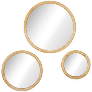 HOMCOM Lot de 3 miroirs ronds muraux bois, Ø 25,4 cm 35,6 c…