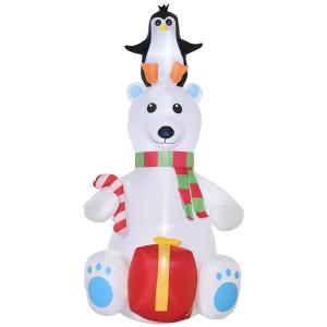 Outsunny 7ft Christmas Inflatable Polar Bear with Penguin o…