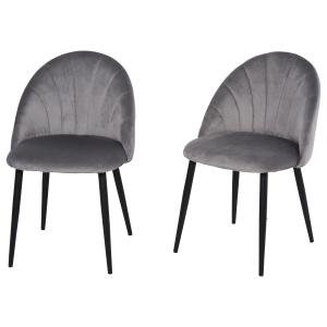 HOMCOM Lot de 2 chaises velours gris pieds métal noir dim.…