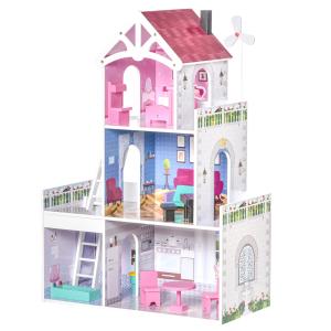 HOMCOM Maison de poupée 3 étages jeu d'imitation grand réal…