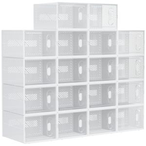 HOMCOM Lot de 18 boites cubes rangement à chaussures meuble…