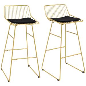 HOMCOM Lot de 2 chaises de bar design acier filaire doré av…