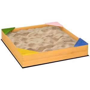 Outsunny Bac à sable carré en bois pour enfants 4 assises e…