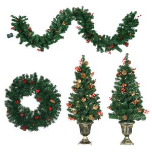 HOMCOM Lot de 4 pièces décoration de Noël lumineuse couronn…