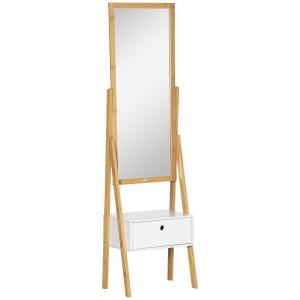 HOMCOM Miroir sur pied avec rangement tiroir en bambou et M…