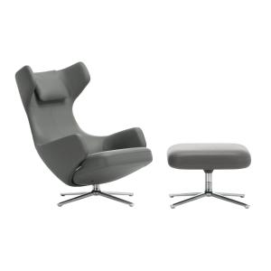 Vitra - Grand Repos Fauteuil et Ottoman, gris granit, cuir…