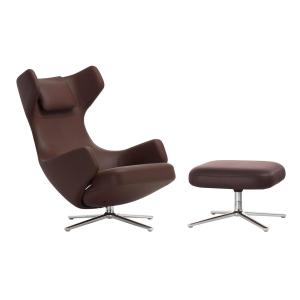 Vitra - Grand Repos Fauteuil et Ottoman, châtaignier, cuir…