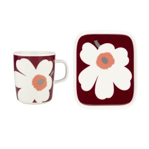 Marimekko - Unikko Gobelet avec anse & Assiette, blanc / da…