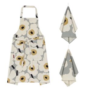 Marimekko - Set de cuisine Unikko, torchon & tablier, gris…