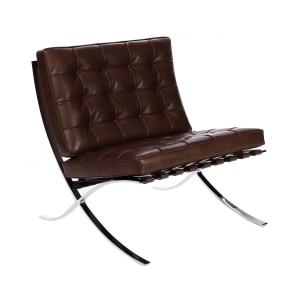 Knoll - Barcelona Fauteuil relax, chrome / cuir marron fonc…