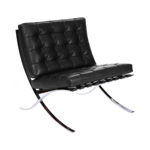 Knoll - Barcelona Fauteuil, chrome / cuir noir Venezia