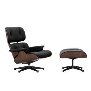 Vitra - Lounge Chair & Ottoman, noir / poli, noyer foncé, c…