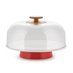 Alessi - Mattina Plateau à tarte sur pied avec cloche, roug…
