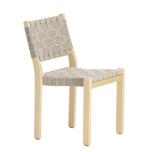 Artek - Chaise 611 , bouleau verni clair / bretelles en lin…