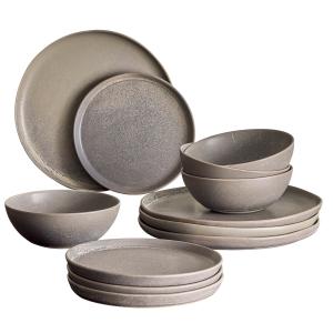 Bloomingville - Kendra Set de vaisselle, gris (12 pièces)