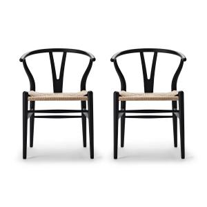 Carl Hansen - CH24 Wishbone Chair , soft black / tressage n…