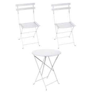 Fermob - Bistro Table pliante   2 chaises pliantes, blanc c…