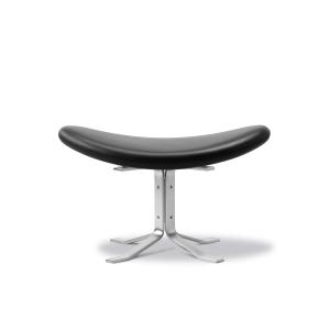 Fredericia - Corona Ottoman, chrome mat / cuir noir (Omni 3…