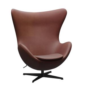 Fritz Hansen - Egg Chair, PVD noir / cuir Grace Chestnut (é…