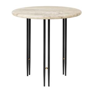 GUBI - IOI Side Table, Ø 50 cm, noir mat / Travertin ripple…