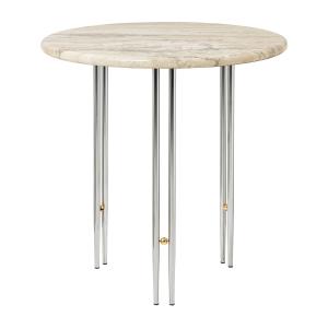 Gubi - IOI Side Table, Ø 50 cm, chrome / travertin rippled…