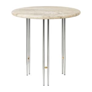GUBI - IOI Side Table, Ø 50 cm, chrome / travertin rippled…