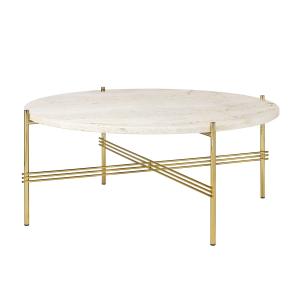 GUBI - Travertine table basse, Ø 80 cm, laiton / blanc