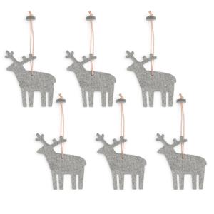 Hey-Sign - Pendentif renne, gris clair chiné (lot de 6)