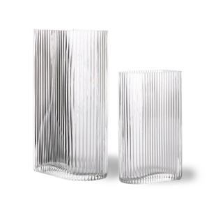 HKliving - Ribbed Vase en verre, transparent (ensemble de 2)