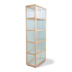 HKliving - Vitrine en bois avec verre strié, naturel
