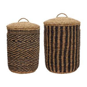 House Doctor - Cesto Panier à linge, noir / naturel (lot de…