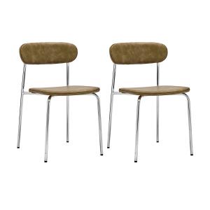 House Doctor - Chaise Pova, chrome / kaki (lot de 2)