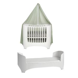 Leander - Lit bébé junior blanc avec ciel de lit, sage gree…