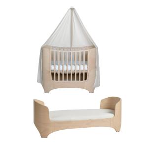 Leander - Lit bébé junior whitewash avec ciel de lit, blanc…