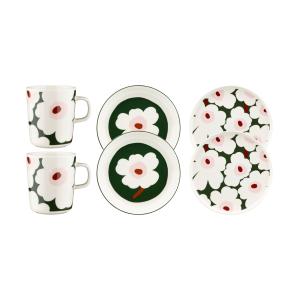 Marimekko - Oiva Unikko Set de dîner, blanc / vert foncé /…