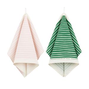 Marimekko - Piccolo Torchon, vert / rose / blanc (set de 2)