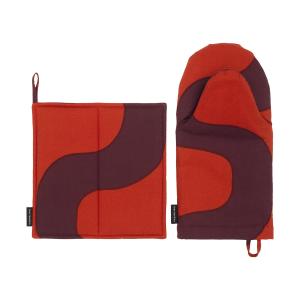 Marimekko - Seireeni Gant de four & Maniques, rouge / borde…