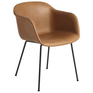 Muuto - Chaise Fiber tube base / refine cuir cognac