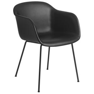Muuto - Chaise Fiber tube base / refine cuir noir
