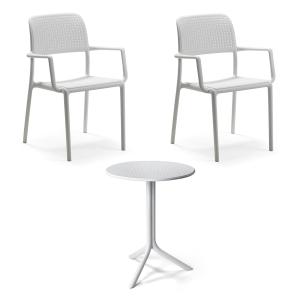 NARDI - Chaise avec accoudoirs Bora (2x)   table Step, blanc