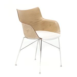 Kartell - Q/Wood Chaise avec accoudoirs, chromé / blanc / f…