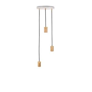 Tala - Brass Triple Lampe suspendue, blanc / chêne / laiton