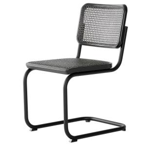 Thonet - S 32 V Chaise, noir RAL 9005 / chêne teinté / cann…