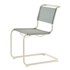 Thonet - S 33 V chaise, blanc perle / ray (tissu Rohi Cento)