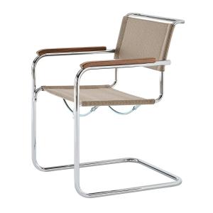 Thonet - S 34 V Chaise avec accoudoirs, chrome / gris jaune…