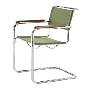 Thonet - S 34 V Chaise avec accoudoirs, chrome / vert réséd…