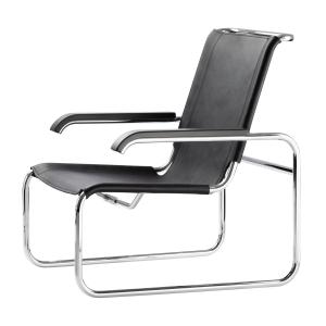 Thonet - fauteuil S 35 L, chrome / noir cuir / accoudoirs h…